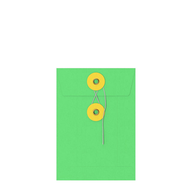 Coloured envelopes with string and washer closure Green + Yellow 162 x 114 mm (C6)