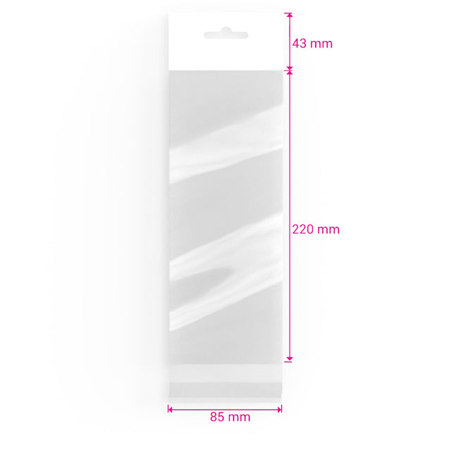 Cello Bags (With Header) Clear 220 x 85 mm